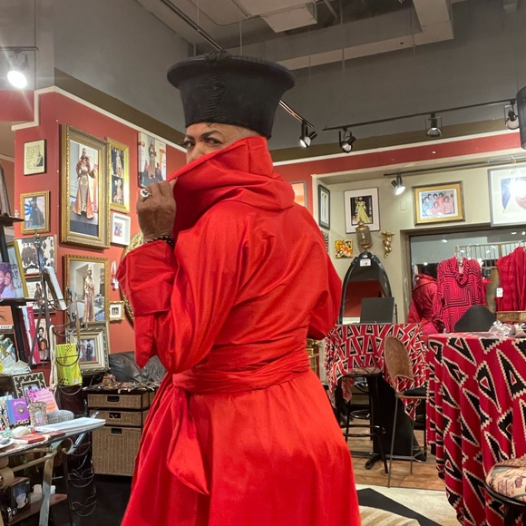 Long Red Dupioni Silk Wrap Dress - Picture 7 of 9